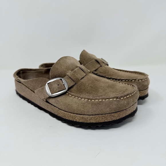 New Birkenstock Buckley Suede Leather Clogs Gray Taupe Sz 38 - Picture 3 of 12